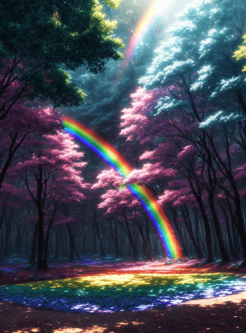 forest, rainbow, trees
