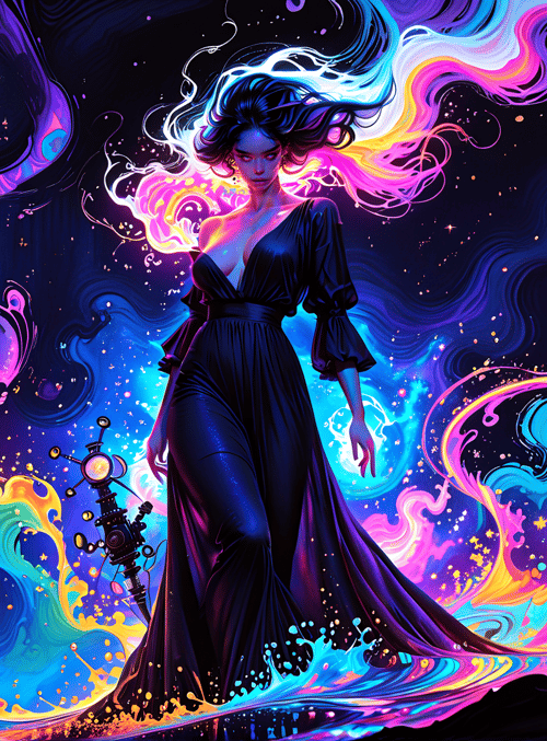 woman, dress, magic, sword, hair