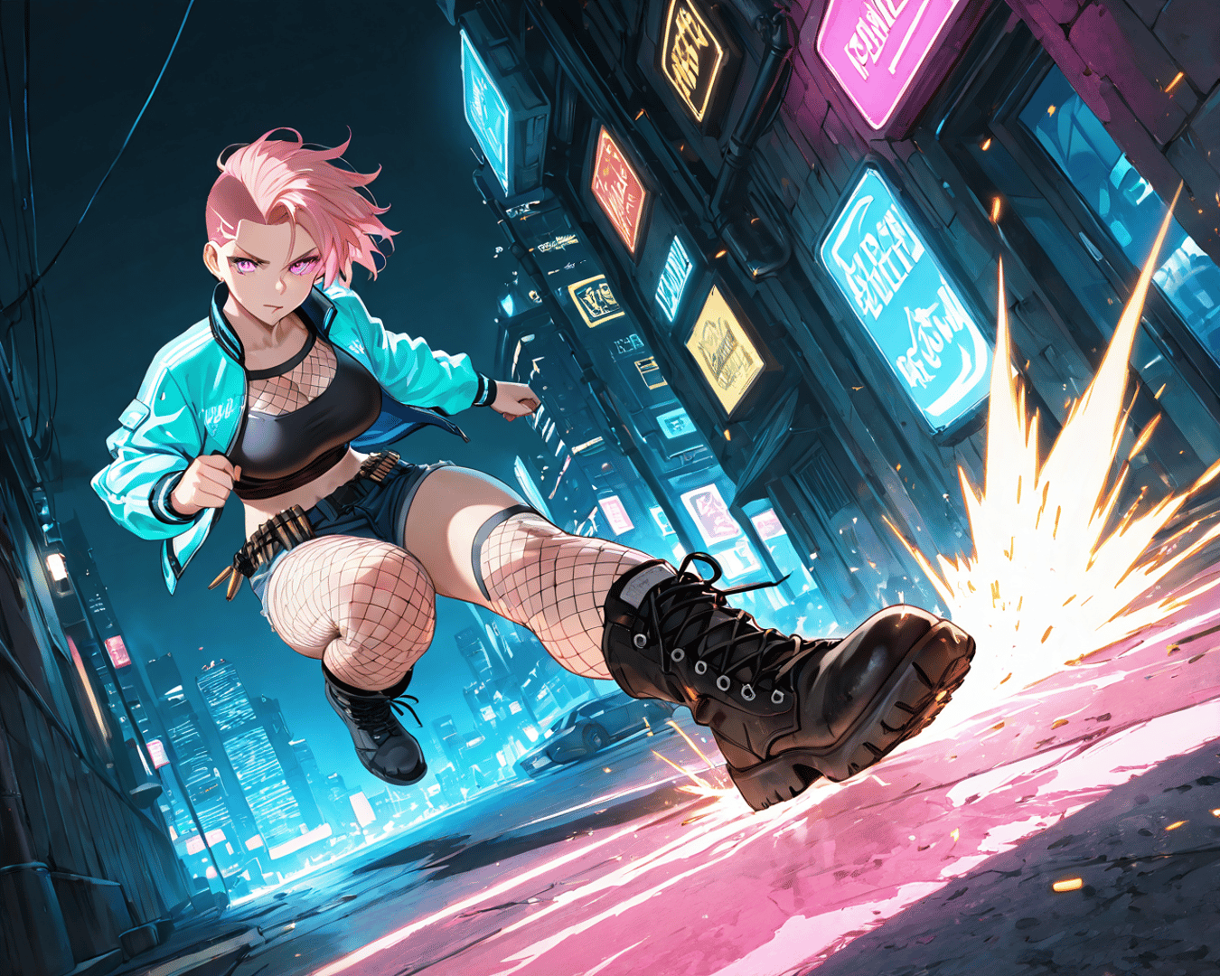 AI generated wallpaper featuring cyberpunk, character, street