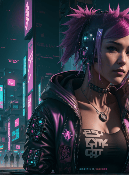 cyberpunk, woman, city