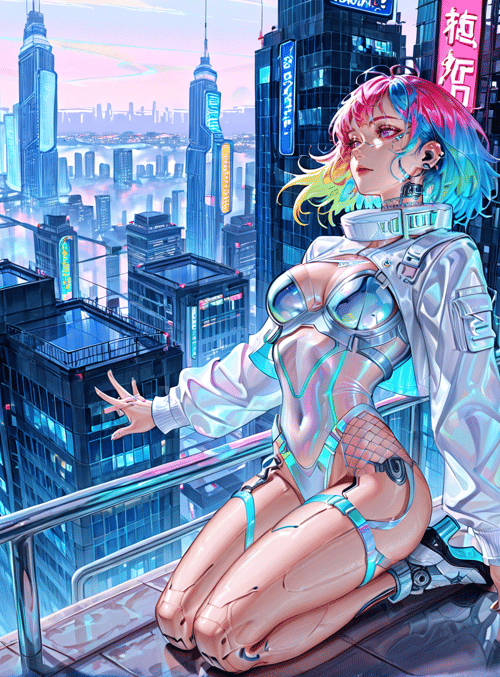 cyberpunk, woman, cityscape, neon, futuristic, gaming, urban