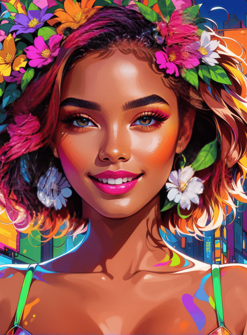 woman, city, flowers