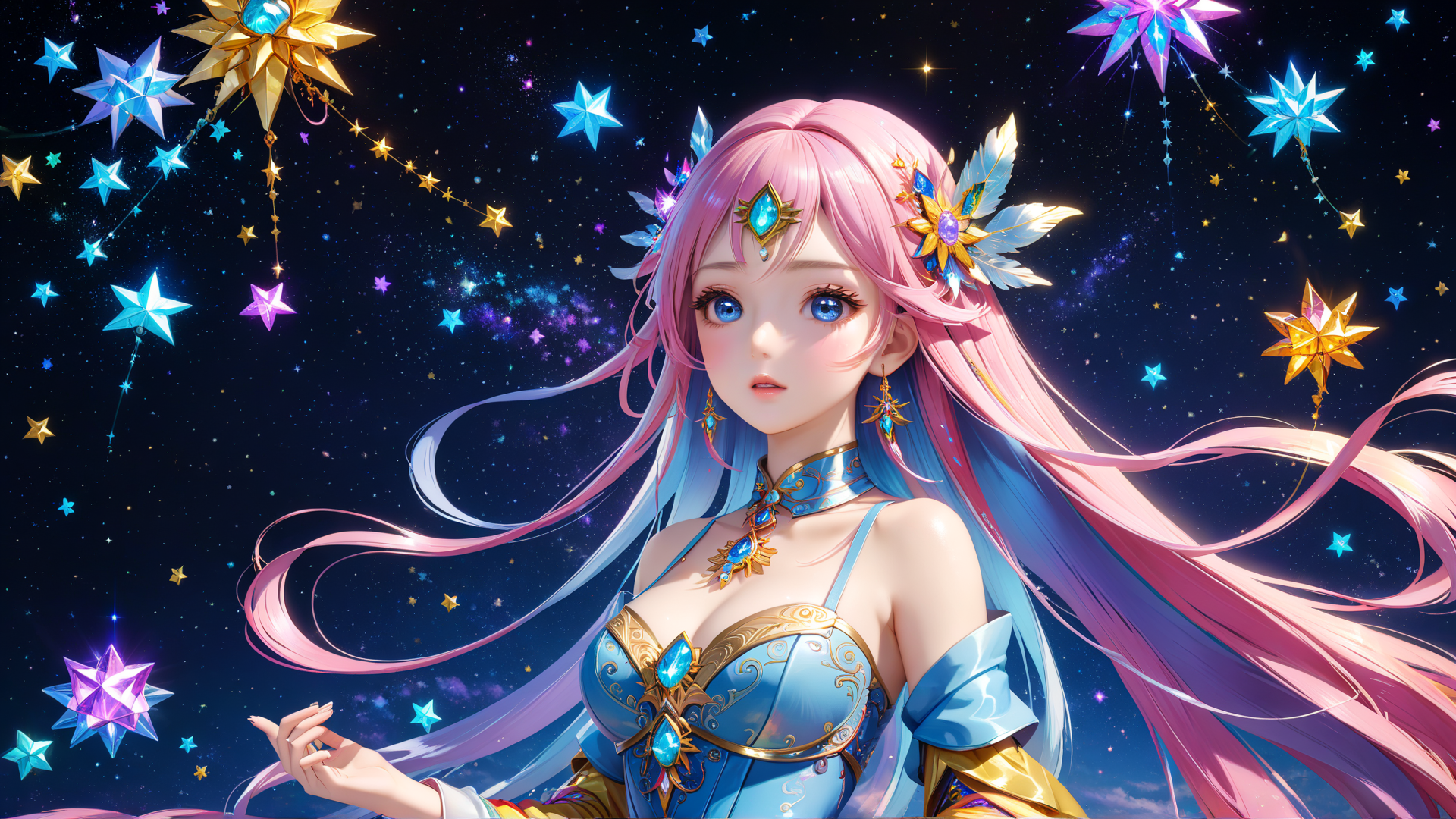 AI generated wallpaper featuring girl, princess, star, cosmic, fairy, angel