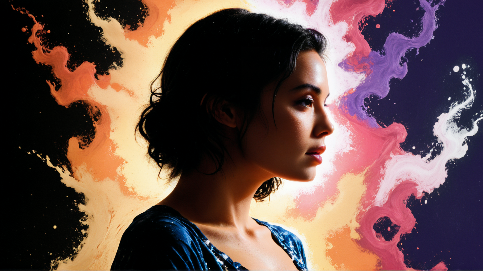 AI generated wallpaper featuring woman, silhouette, portrait