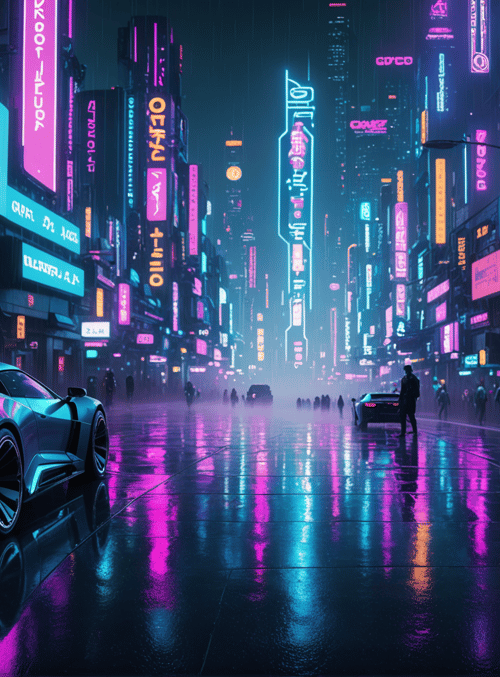 city, car, neon