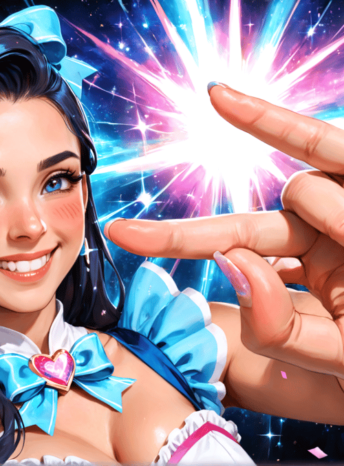 girl, hand, bow, star, confetti