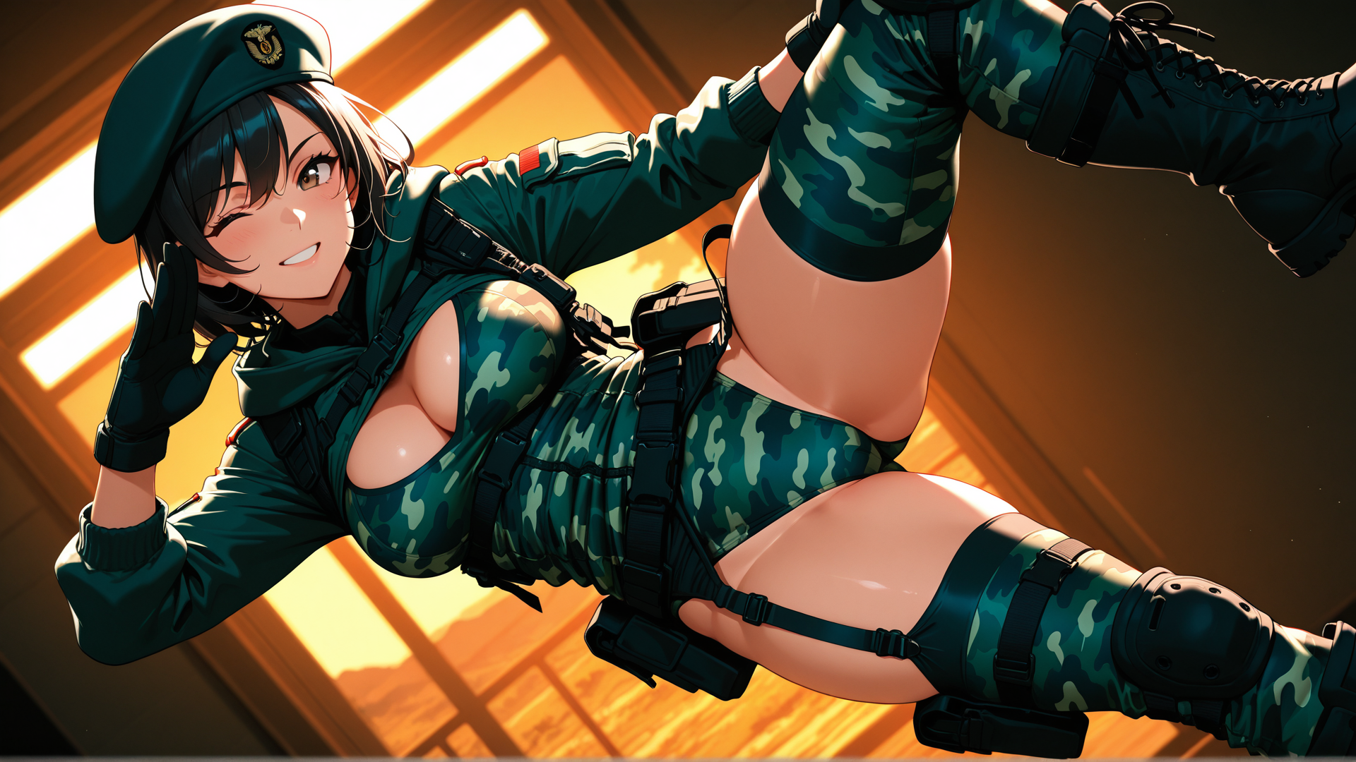 AI generated wallpaper featuring soldier, anime, woman, military, character