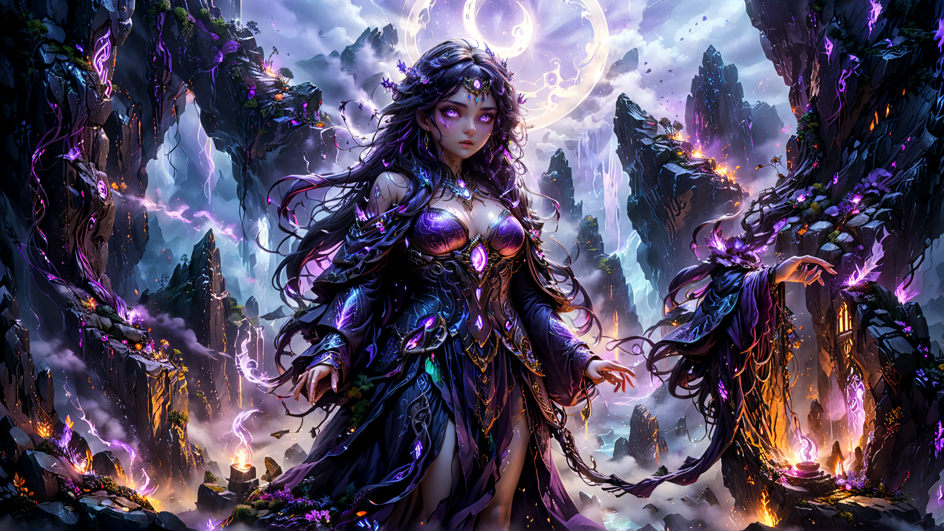 AI generated wallpaper featuring witch, fairy, mage