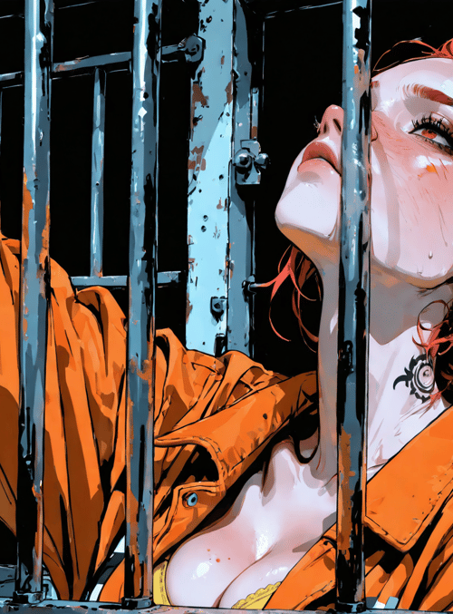 woman, prison, bar, jail, jacket, hair