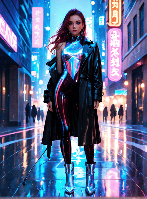 woman, cyberpunk, street