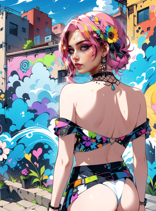 woman, graffiti, city