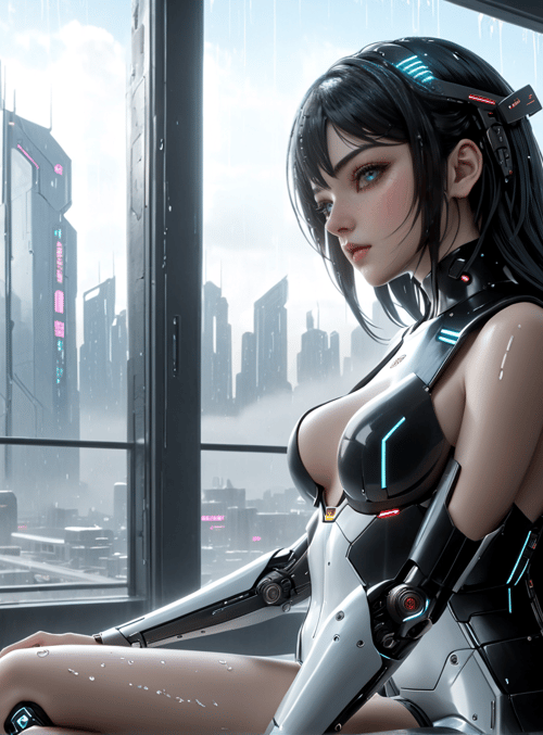 cyborg, woman, city