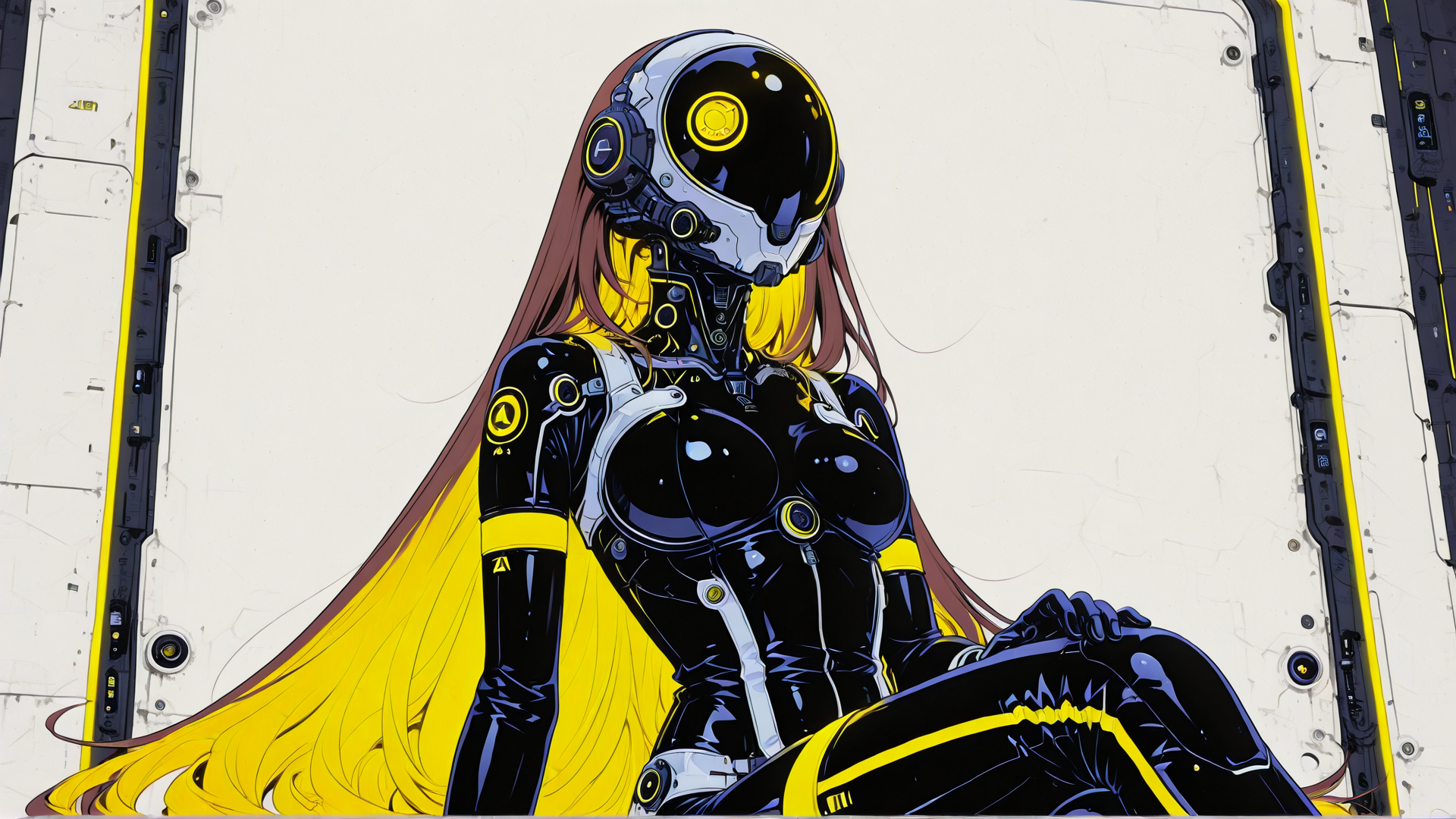 AI generated wallpaper featuring robot, cyborg, anime, female, character