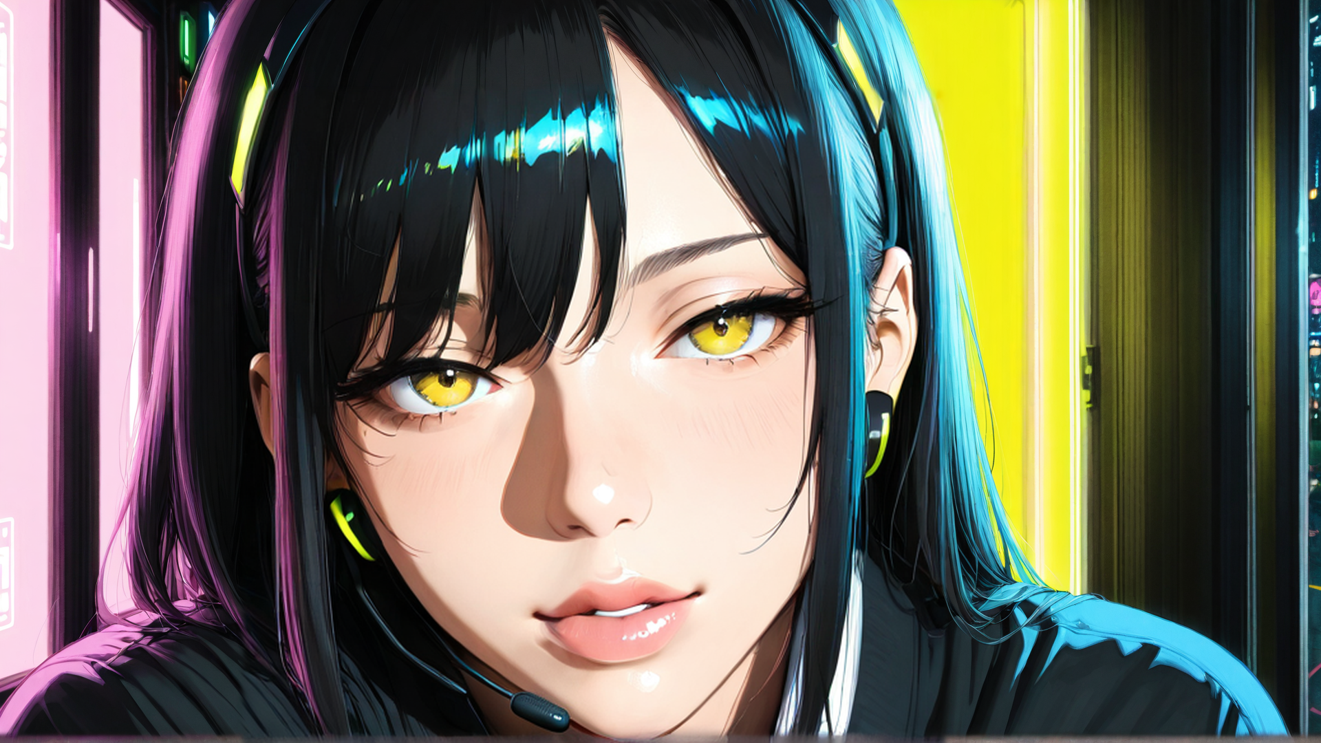 AI generated wallpaper featuring girl, anime, cyberpunk, gamer, digital