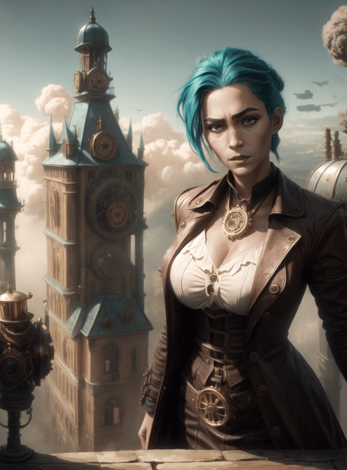 woman, steampunk, clocktower