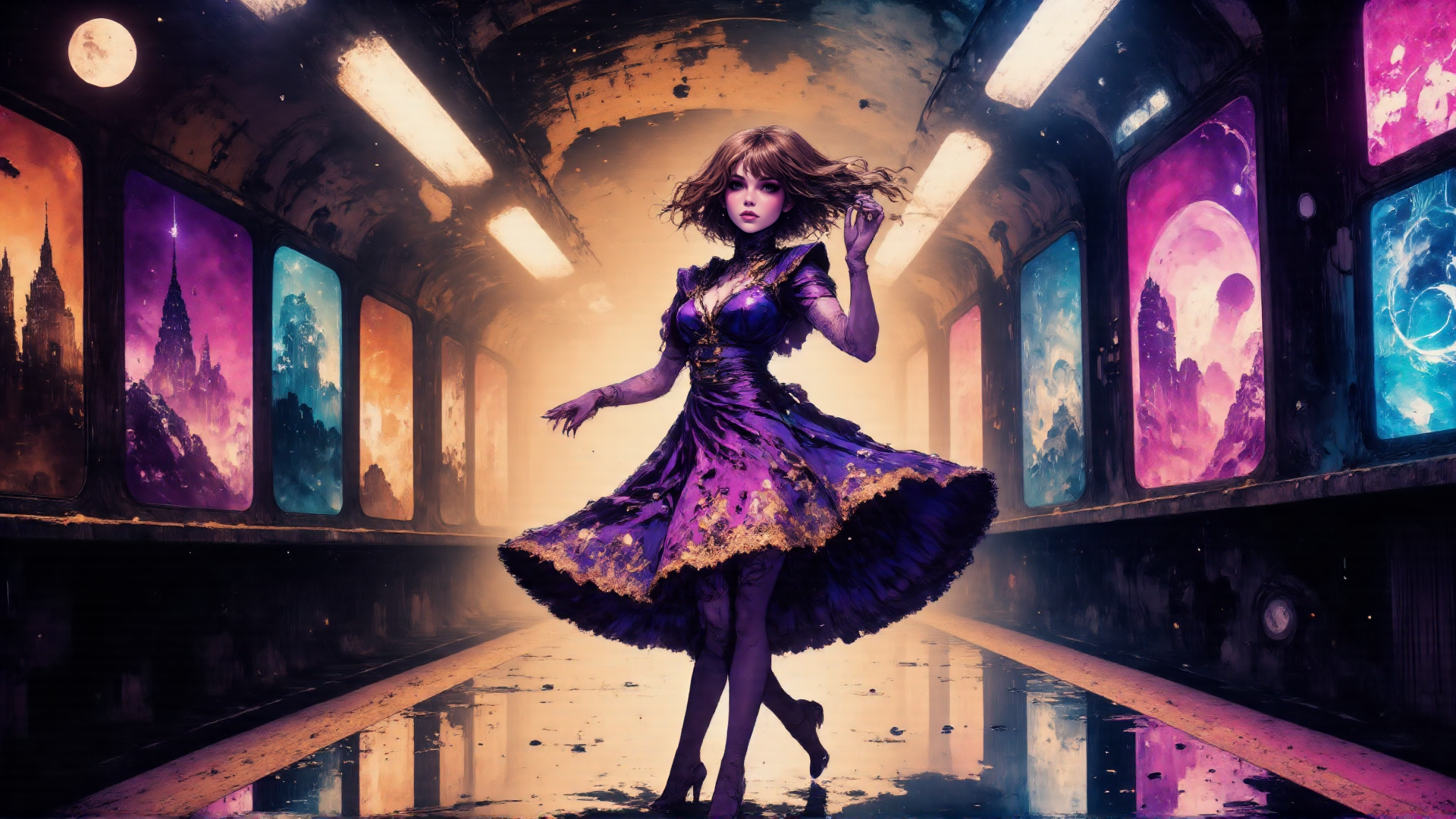 AI generated wallpaper featuring woman, dress, train