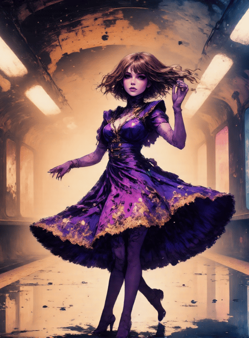 woman, dress, train