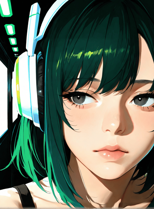 girl, headphones, cityscape, window, hair