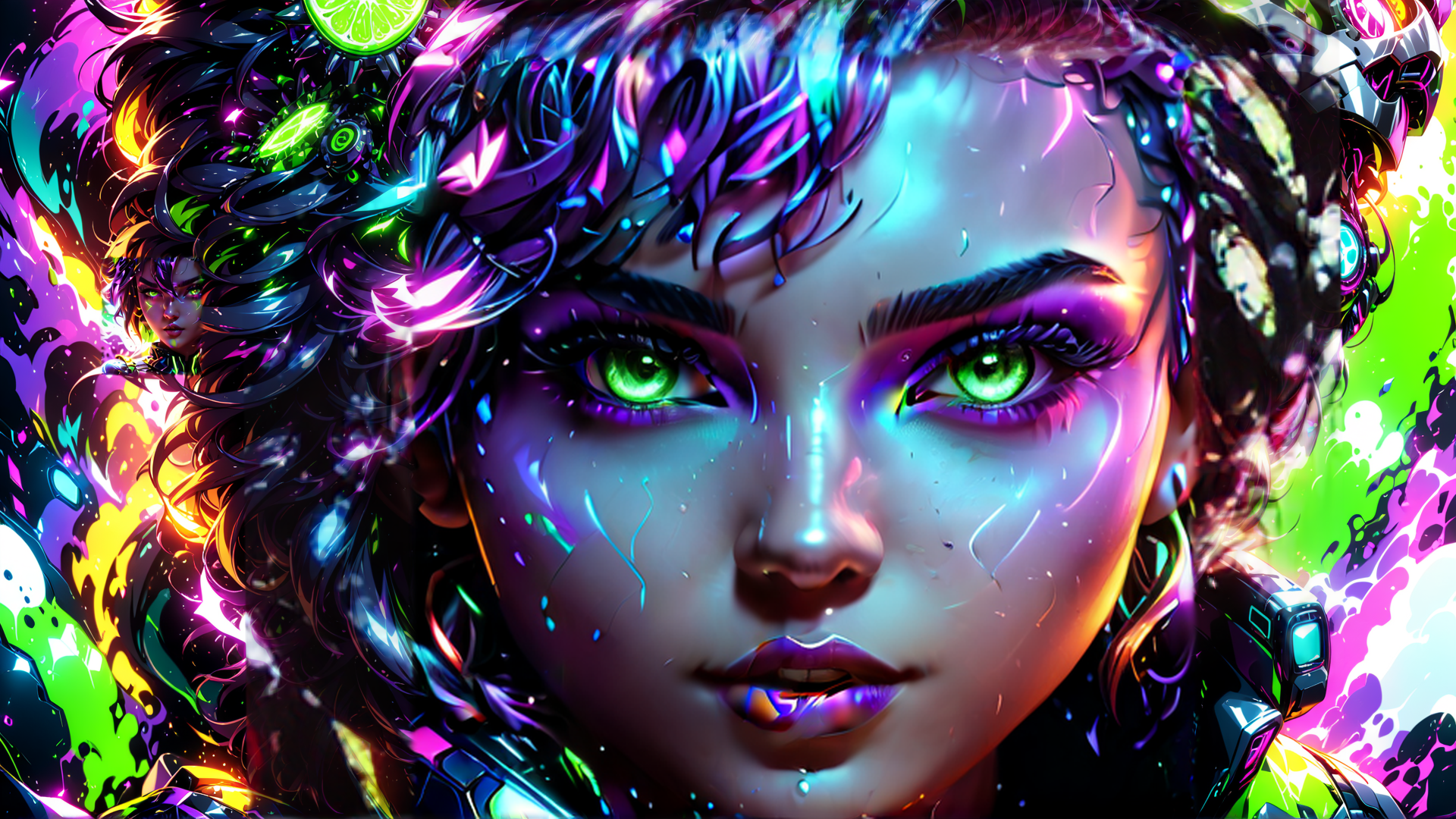 AI generated wallpaper featuring cyberpunk, woman, art