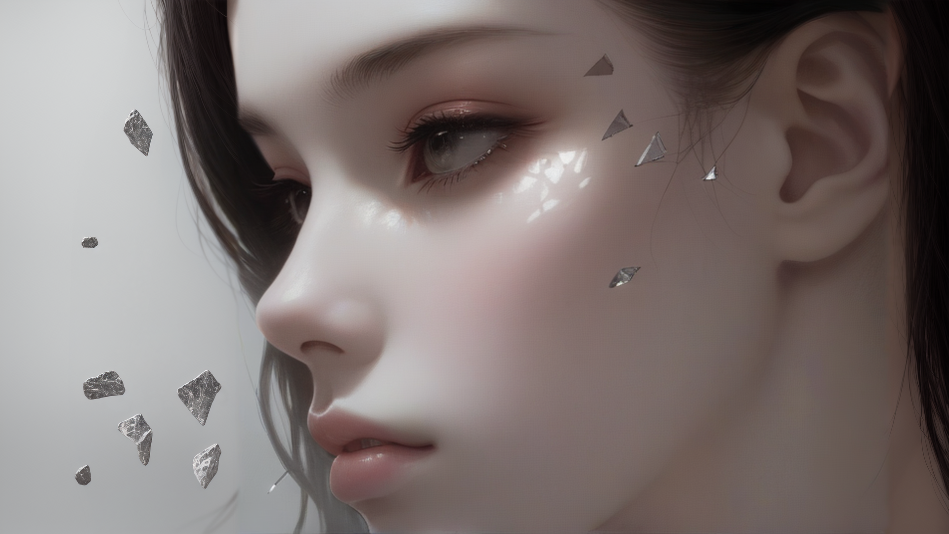 AI generated wallpaper featuring woman, crystals, hair