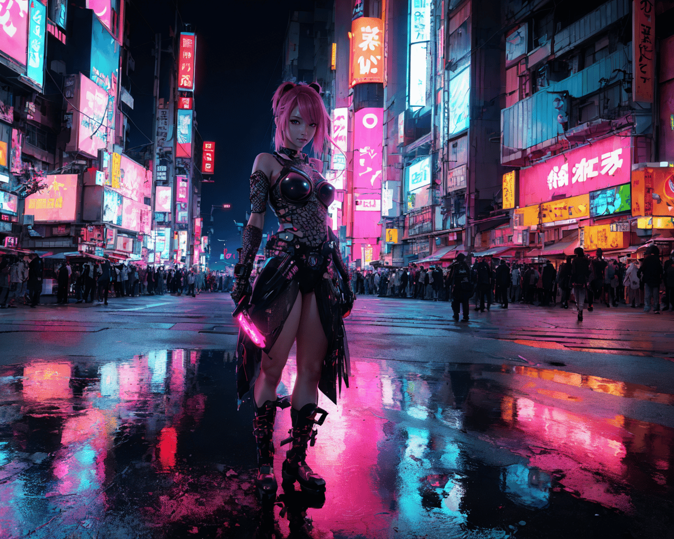 AI generated wallpaper featuring cyberpunk, woman, neon