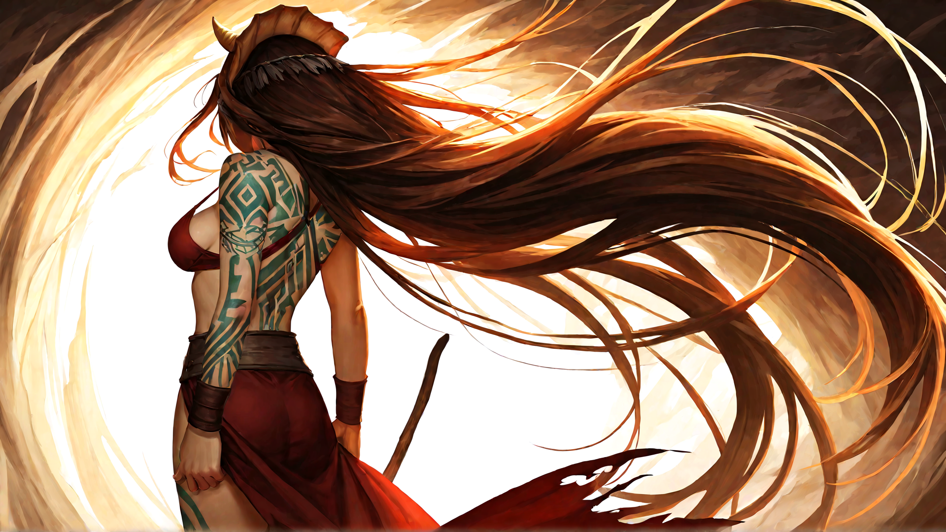 AI generated wallpaper featuring woman, nudity, tattoo
