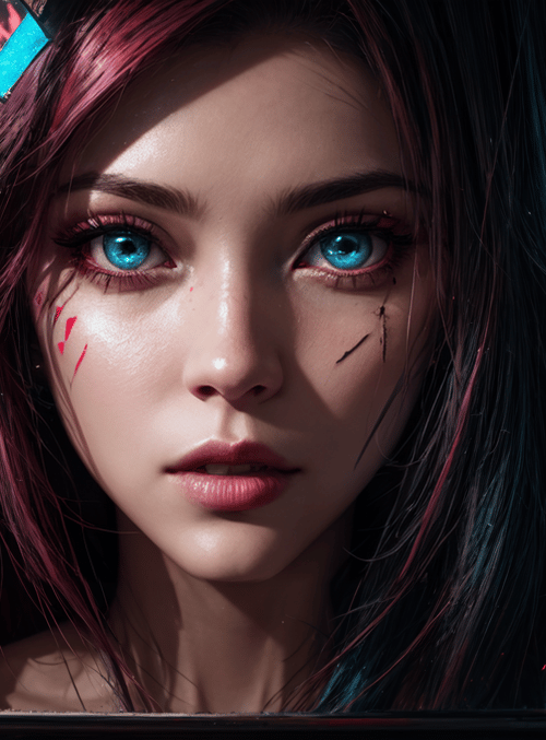 woman, neon, cityscape, mirror, cyberpunk