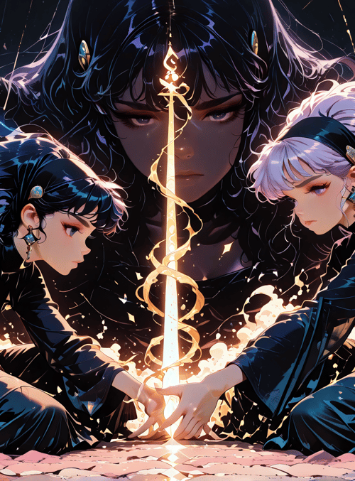 women, sword, wings, hair, jewelry, dust, crystals, gloves, suits, feathers