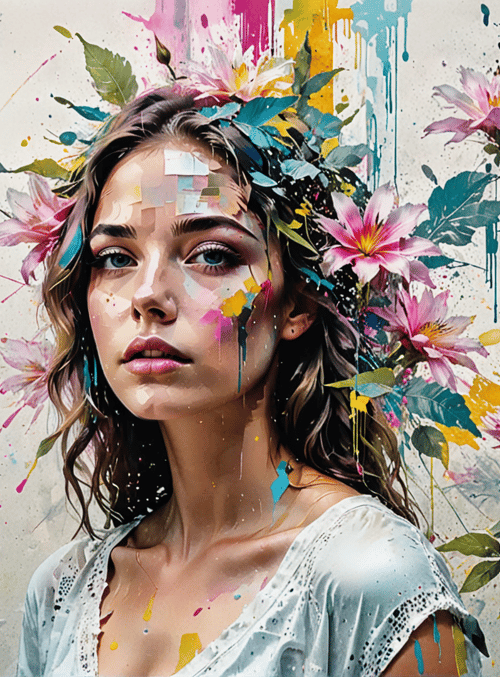 woman, flowers, paint