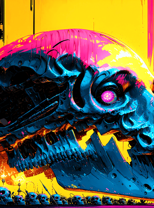 skull, cybernetic, robotic, skeleton, skeletons, cyberpunk, gears, mechanical, eyes, lights