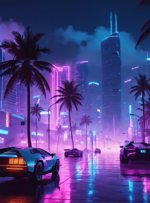 cars, city, palm trees