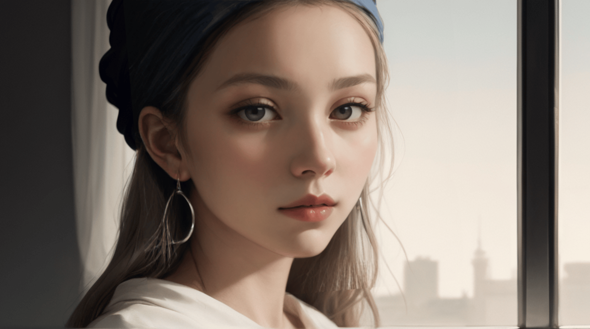 AI generated wallpaper featuring woman, window