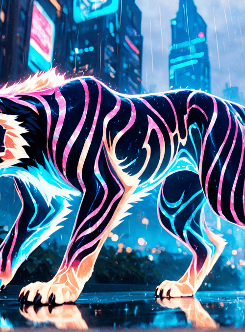 tiger, neon, city
