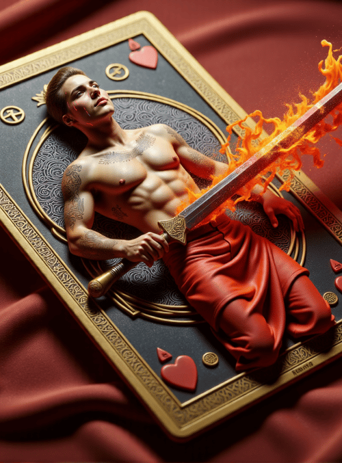 man, sword, tarot card