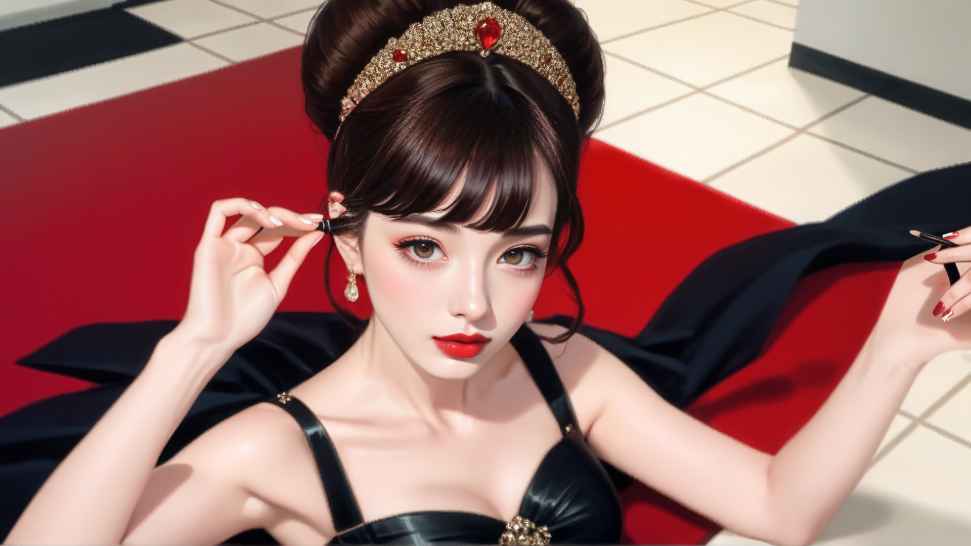 AI generated wallpaper featuring woman, tiara, dress