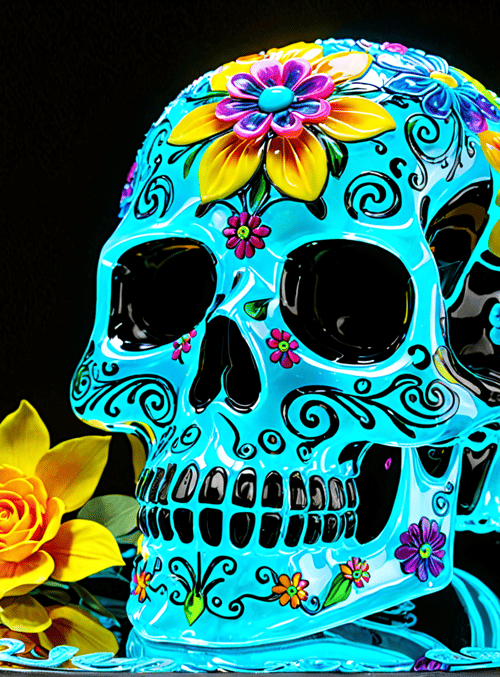 skull, flower, plate