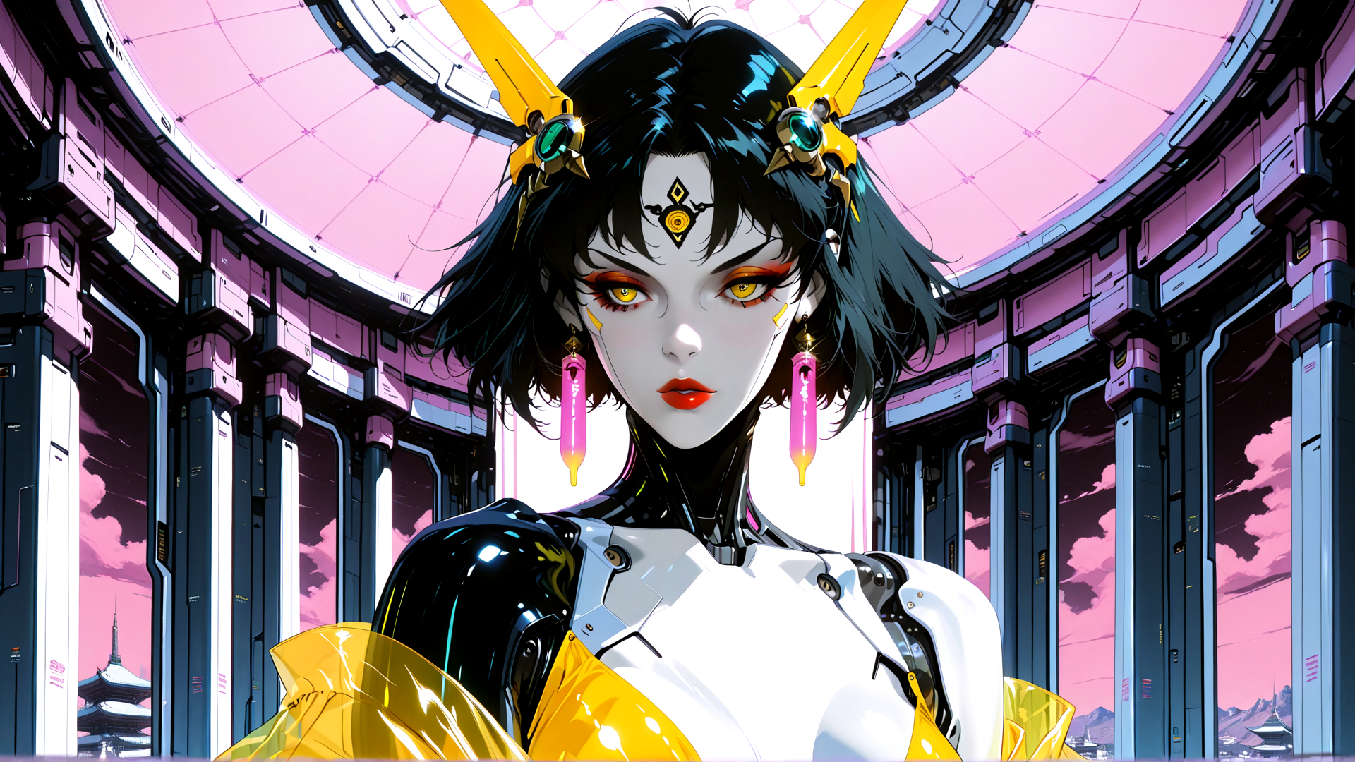 AI generated wallpaper featuring cyborg, woman, robot, anime, character, futurism, cyberpunk, avatar, figure, digital