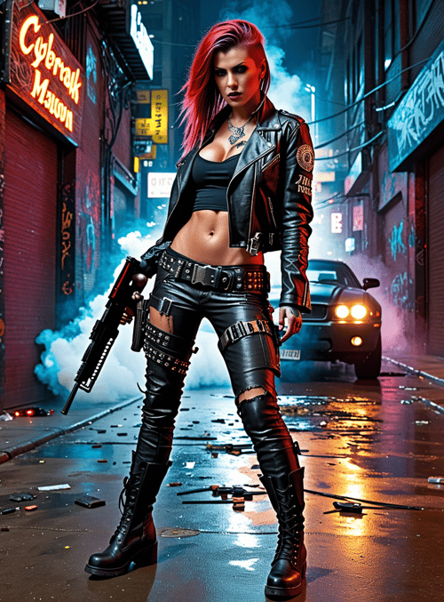 woman, cyberpunk, gun