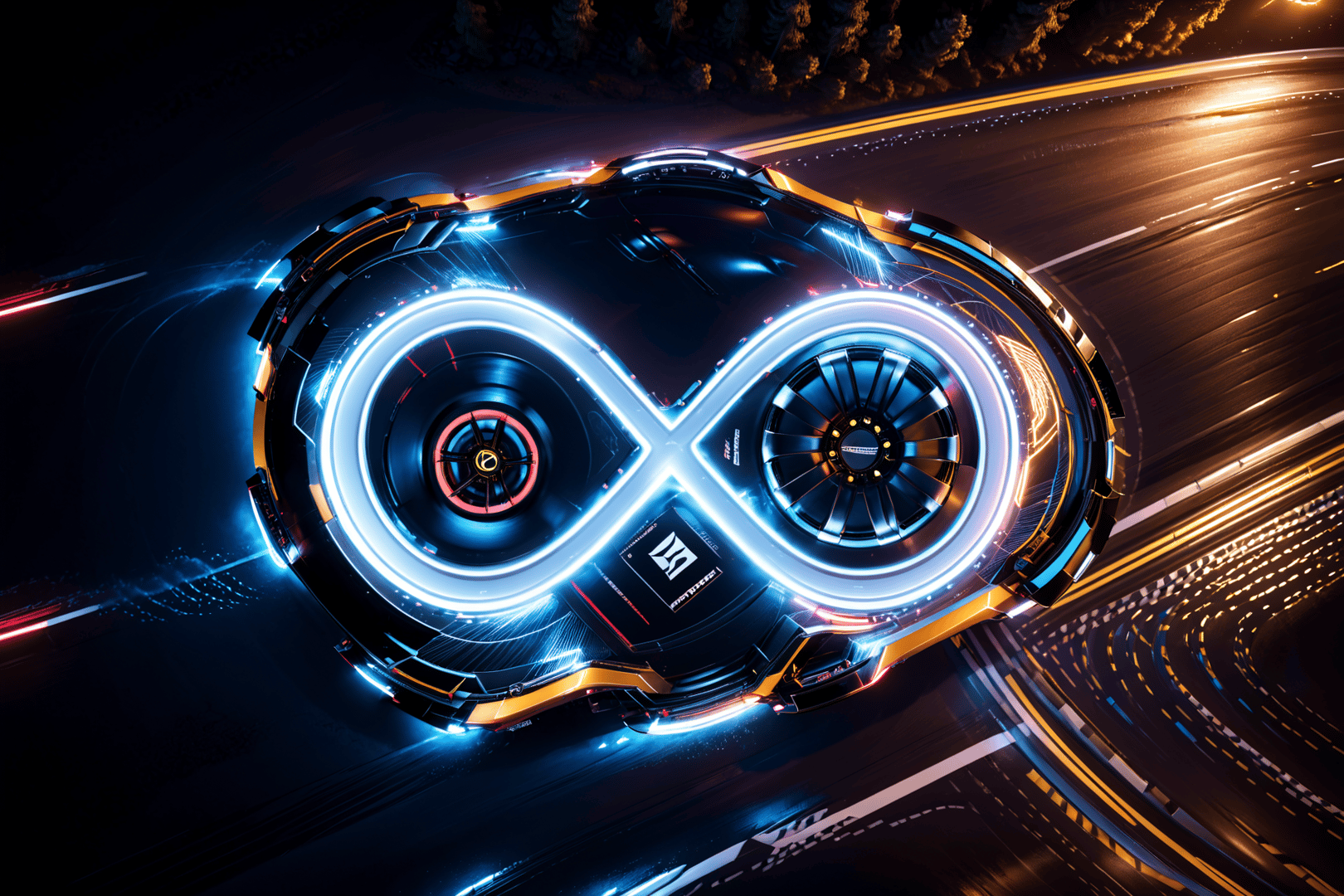 AI generated wallpaper featuring car, futuristic, infinity