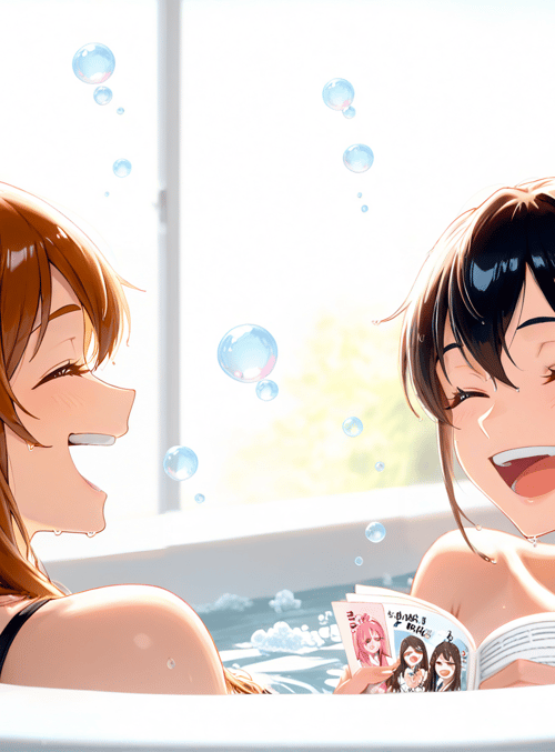 girls, bathtub, book