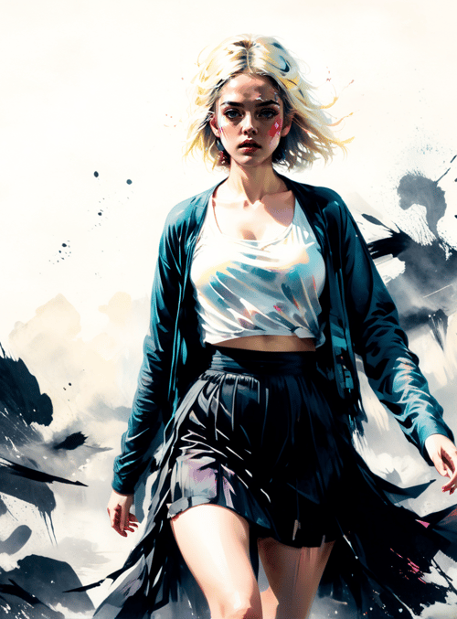 woman, art, digital, illustration, character, paint, ink, splash, fashion, grunge