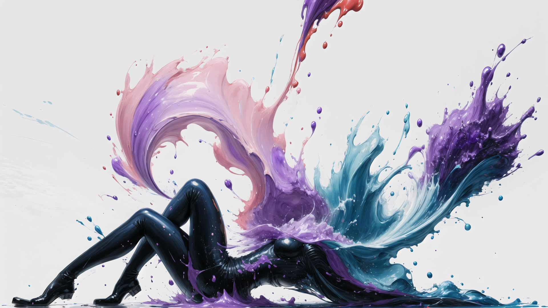 AI generated wallpaper featuring figure, paint, splatter, ink, liquid