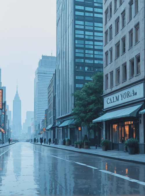 street, buildings, shops, signs, pots, trees, road, people, cityscape, windows