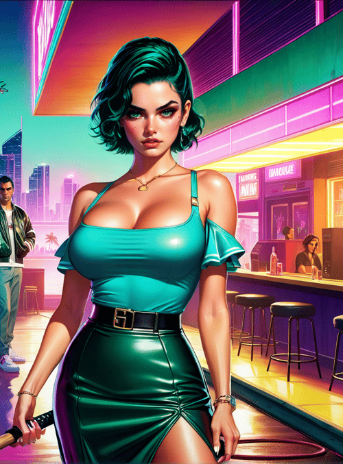 woman, car, bar, cityscape, man