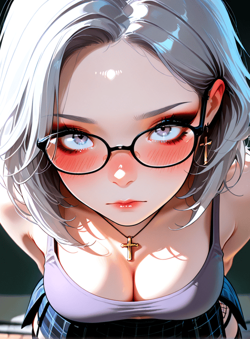 woman, glasses, cross, hair, top
