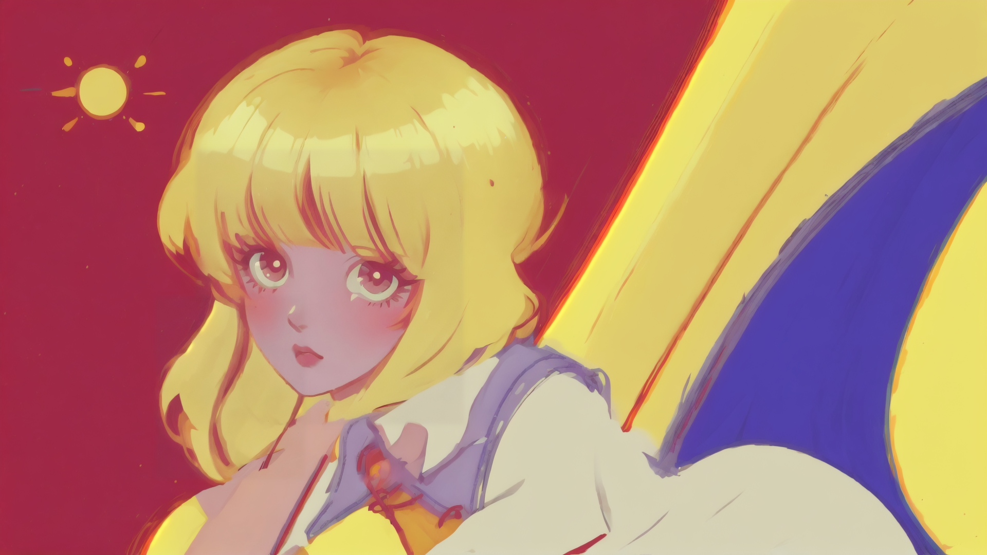 AI generated wallpaper featuring girl, sun, wing