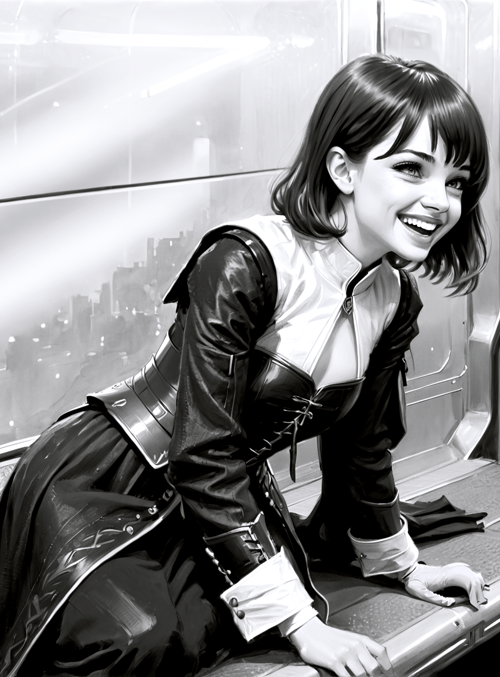woman, subway, train, cityscape, dress