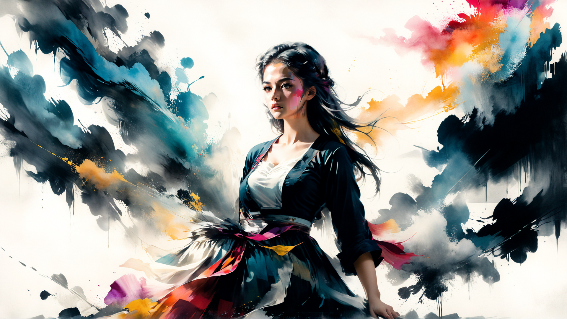 AI generated wallpaper featuring woman, dress, hair