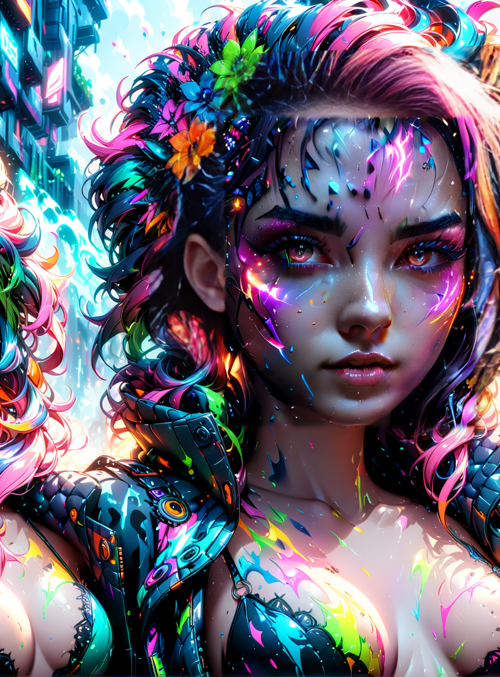 cyborg, woman, neon