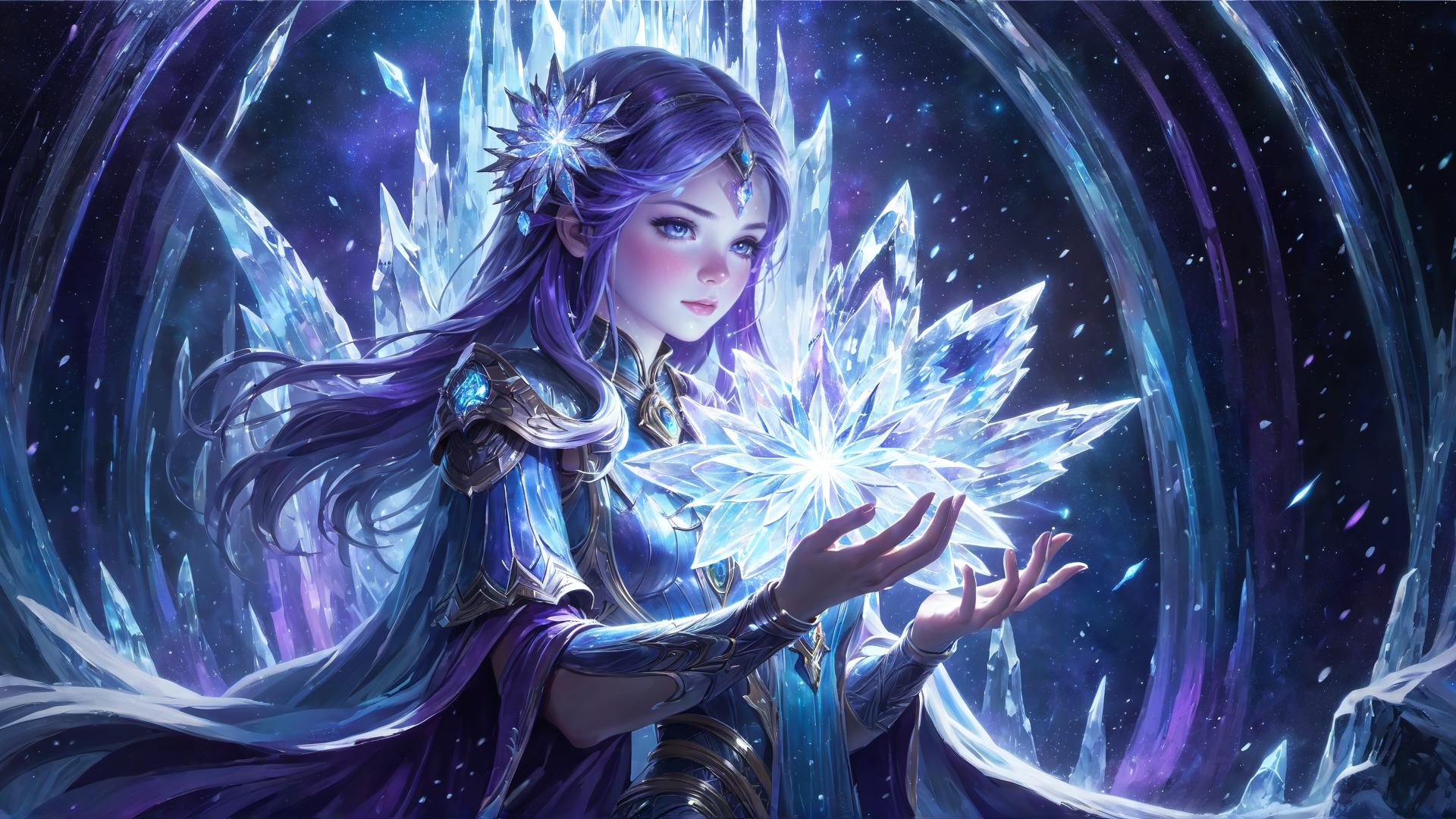 AI generated wallpaper featuring frozen goddess, crystal, magic